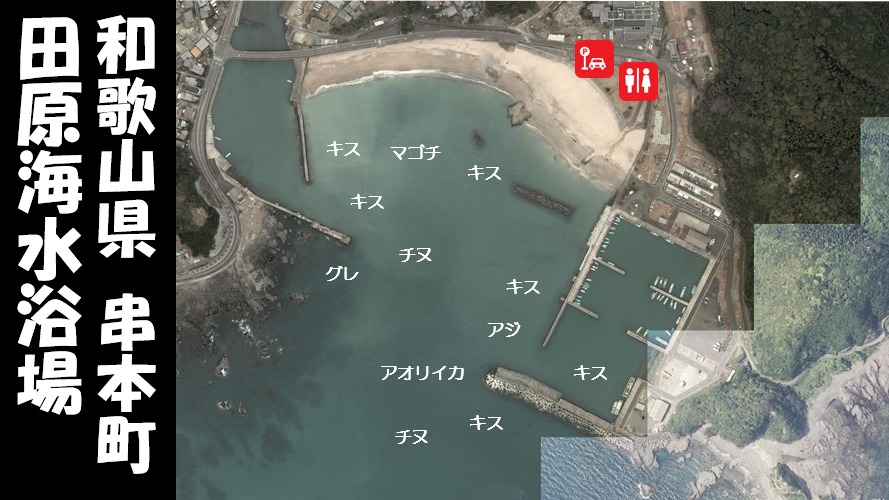 和歌山県串本町 田原海水浴場 の海釣りガイド 釣れる魚 駐車場 トイレ 和歌山釣りwalker